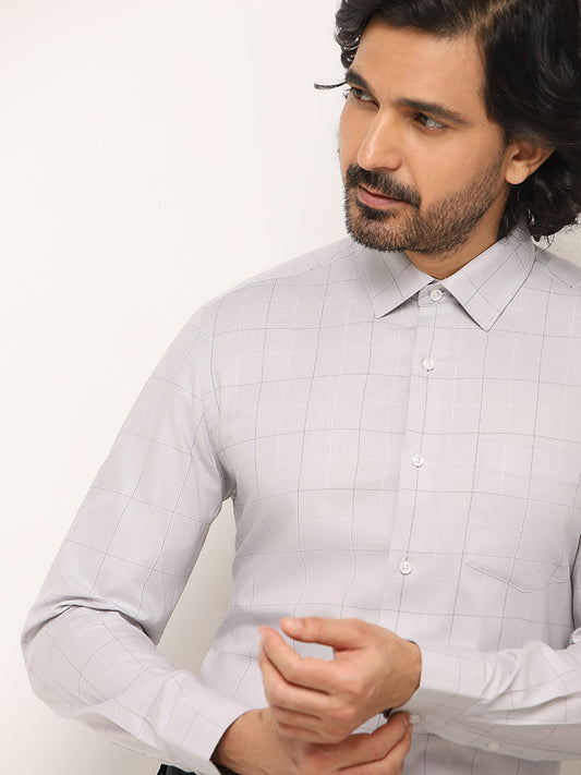 WES Formals Grey Checked Slim Fit Shirt