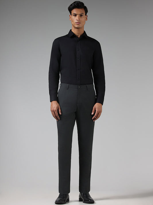 WES Formals Checked Slim Fit Grey Trousers