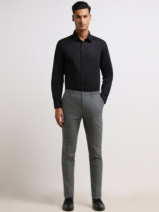 WES Formals Grey Slim Tapered Fit Trousers