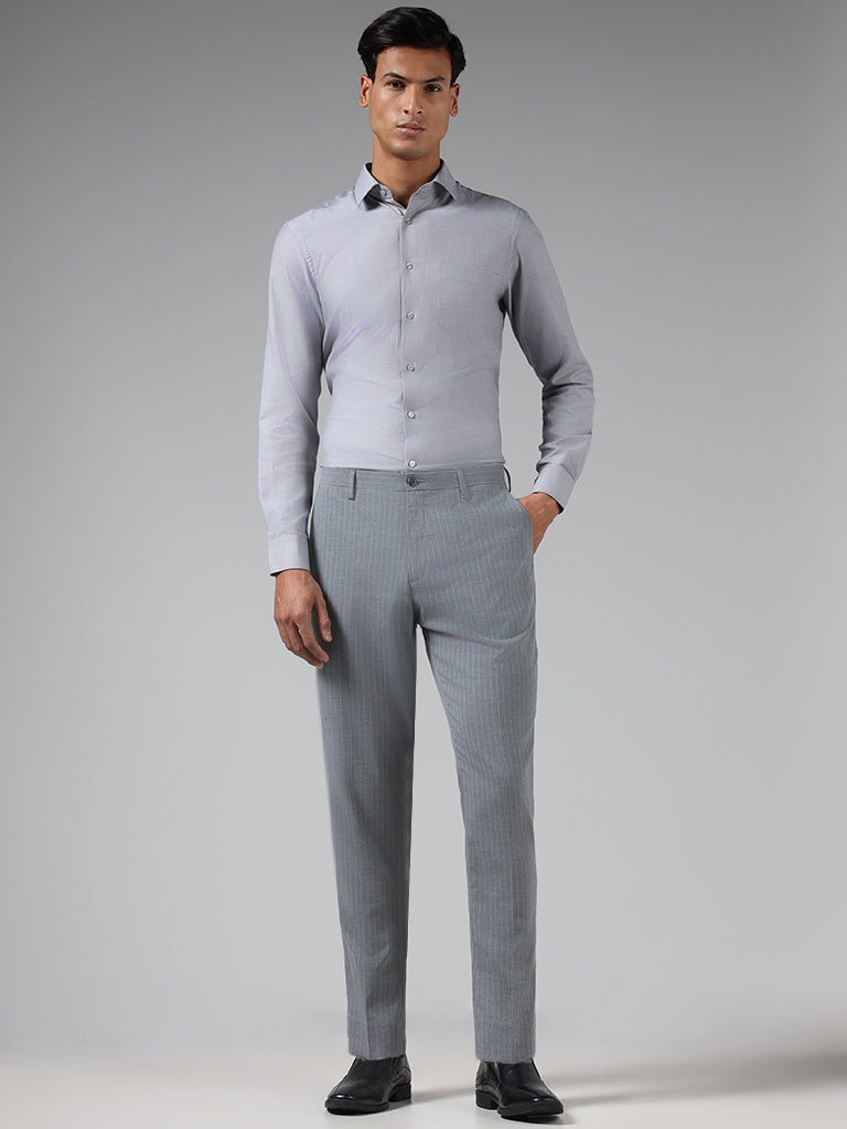 WES Formals Grey Striped Slim Tapered Trousers