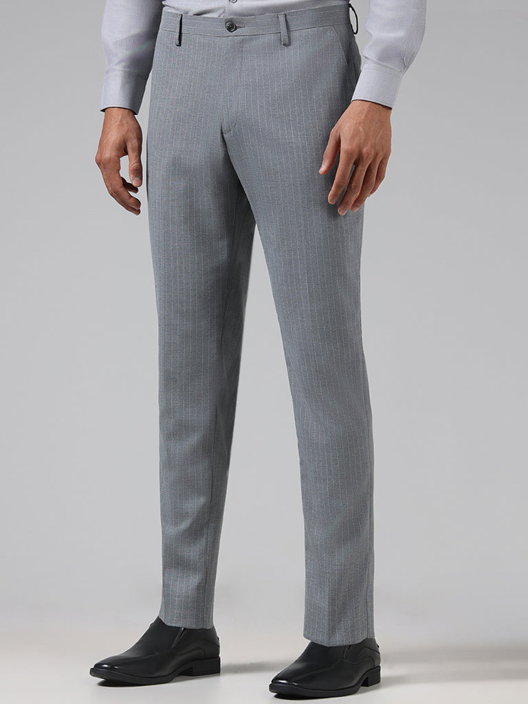WES Formals Grey Striped Slim Tapered Trousers