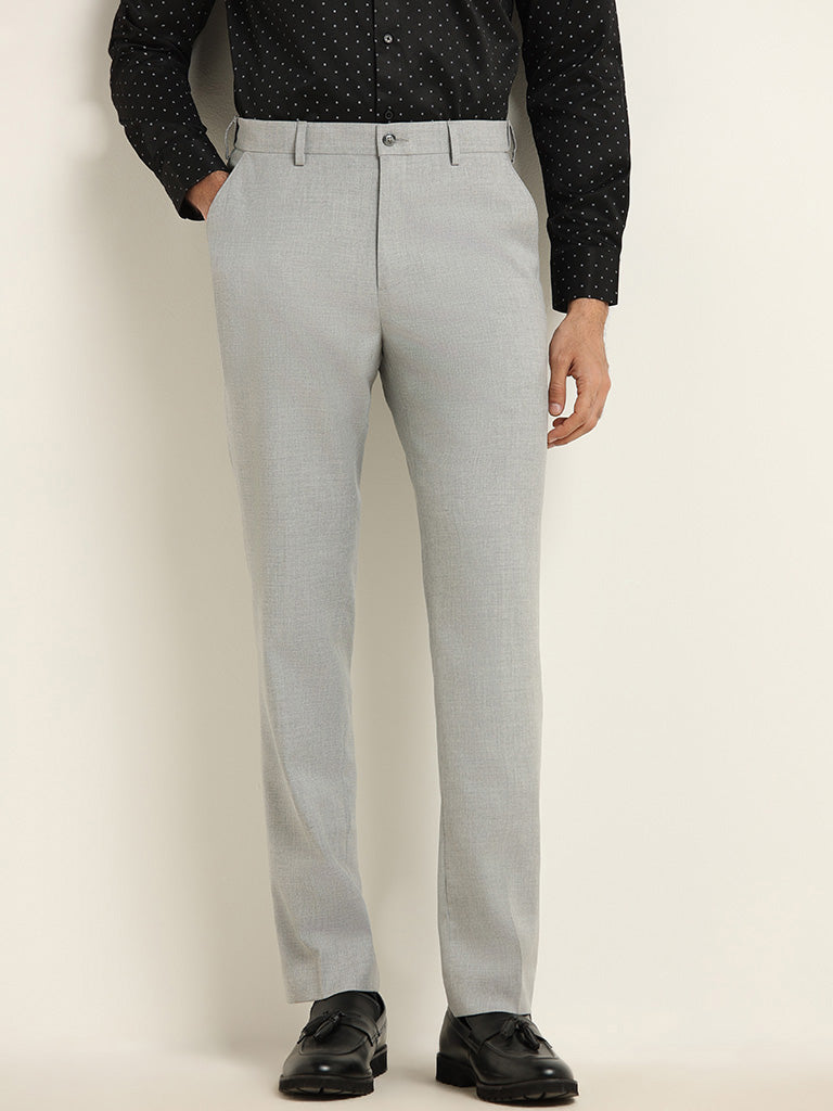WES Formals Grey Ultra-Slim Fit Trousers