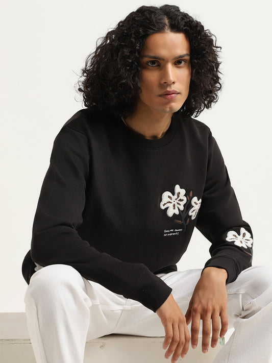 Nuon Black Floral Relaxed Fit Sweatshirt