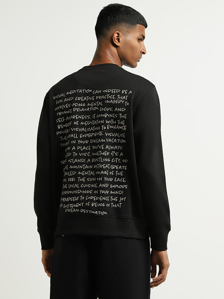 Nuon Black Slogan Printed Slim Fit Sweatshirt