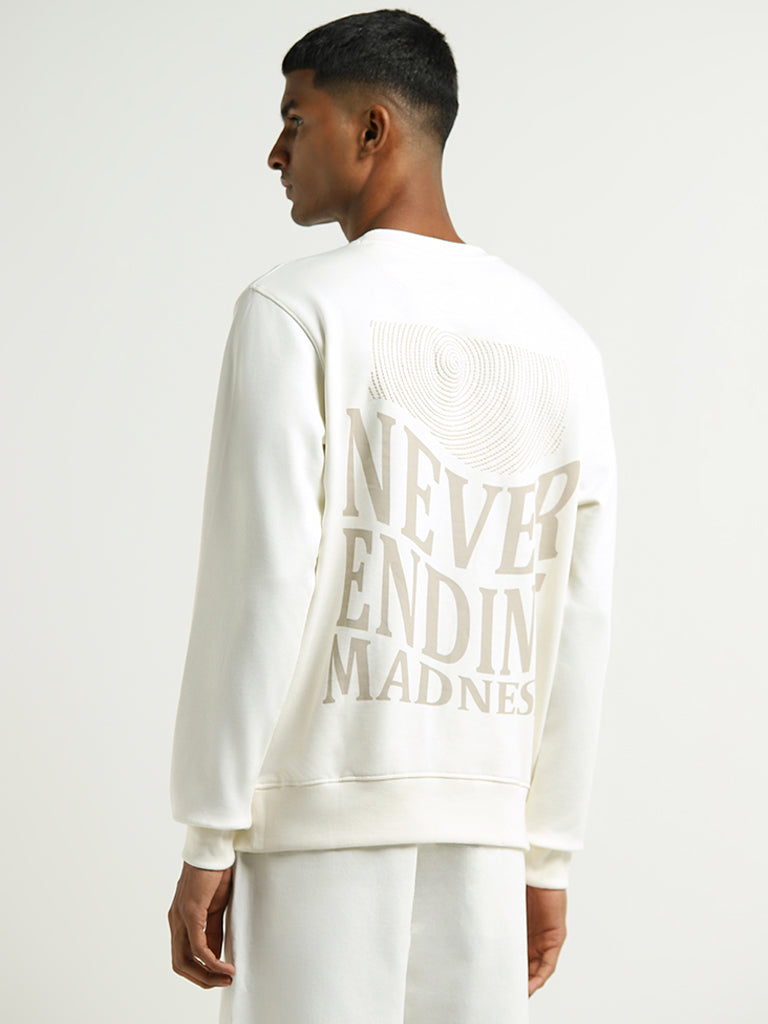 Nuon Off White Embroidered Cotton Blend Slim Fit Sweatshirt