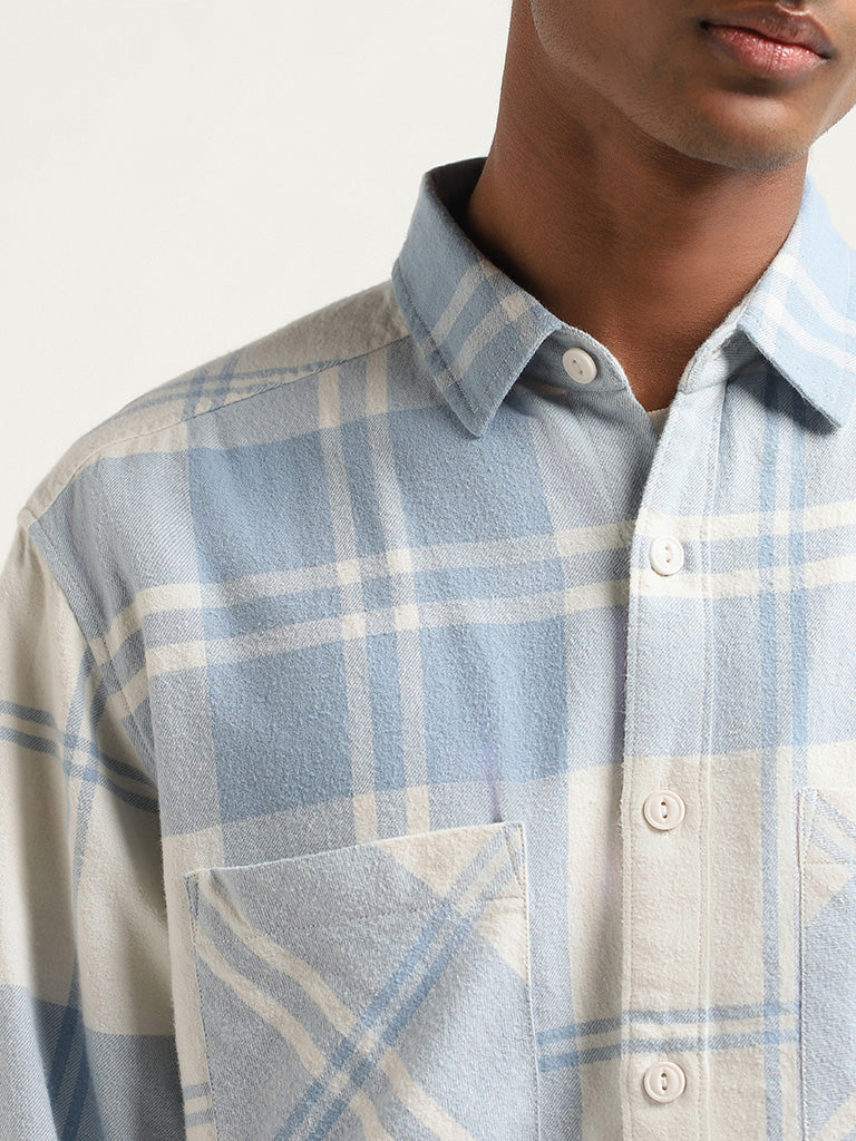 Nuon Blue Checked Printed Relaxed Fit Shirt
