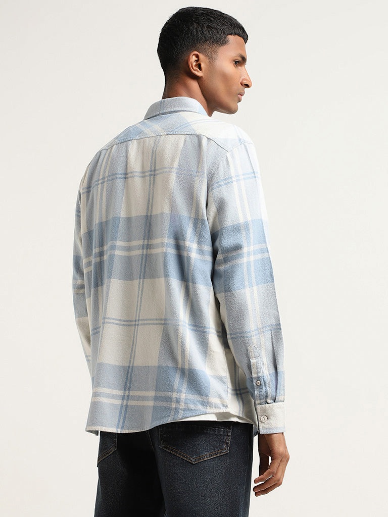 Nuon Blue Checked Printed Cotton Relaxed Fit Shirt