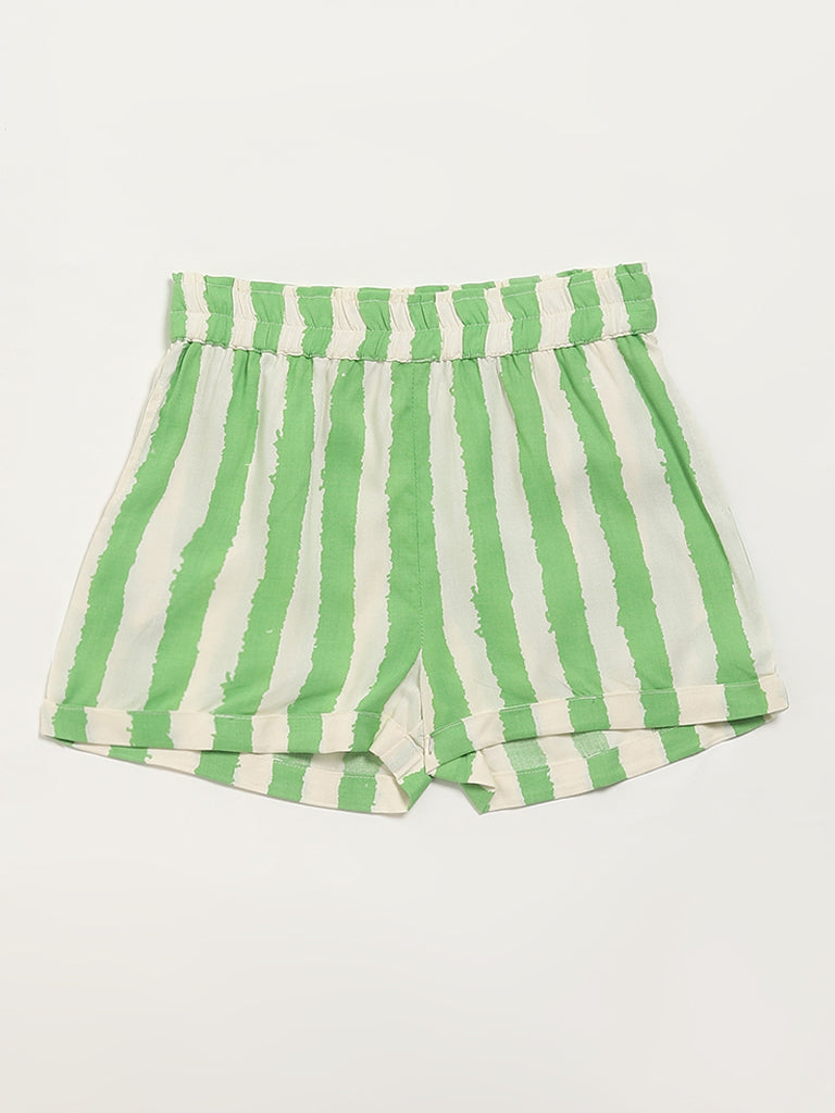 Utsa Kids Green Striped Shorts