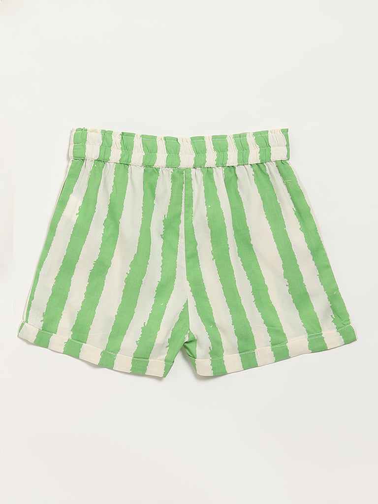 Utsa Kids Green Striped Shorts