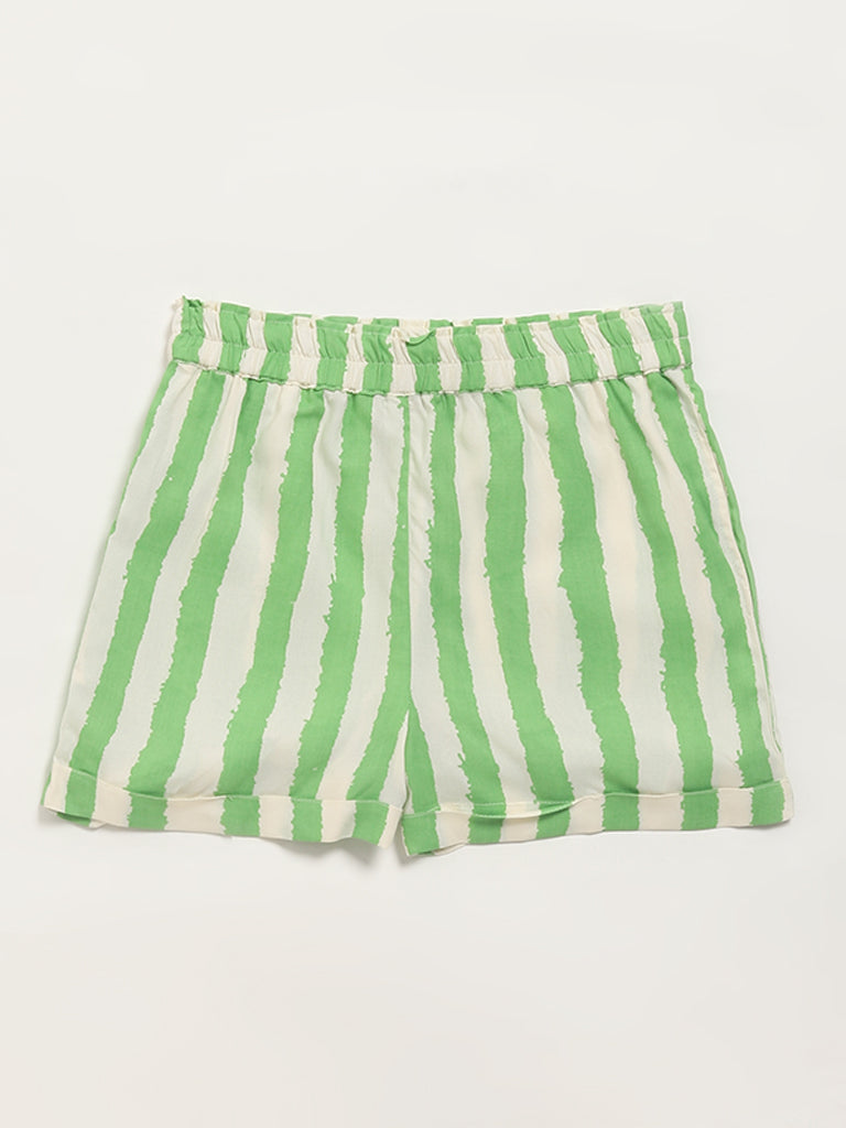 Utsa Kids Green Striped Shorts (8 -14yrs)