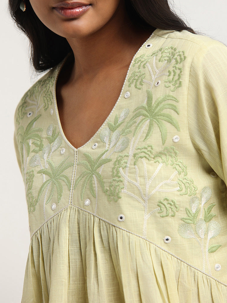 Utsa Lime Embroidered Tunic