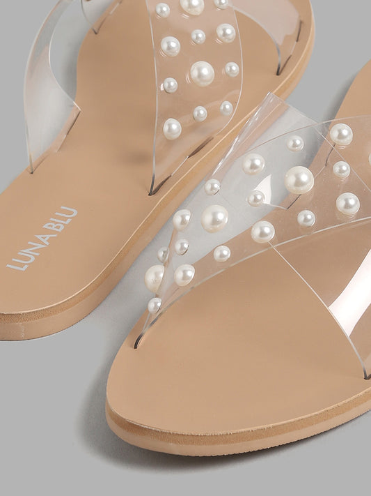 LUNA BLU Transparent with Pearl Sandals