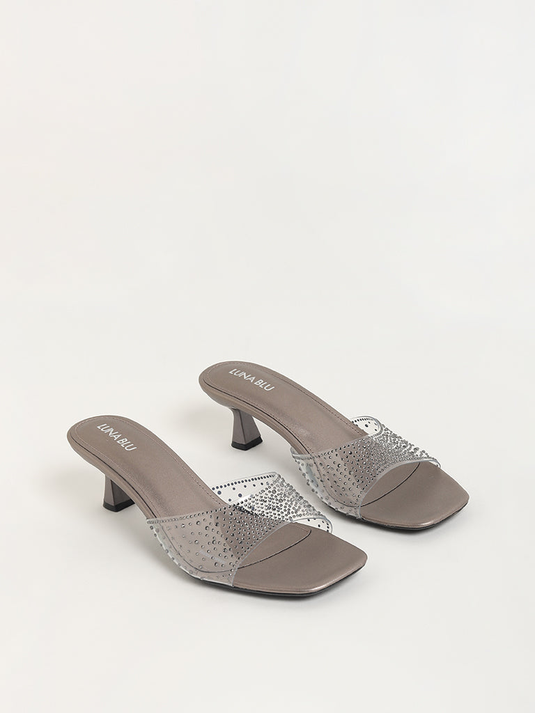 LUNA BLU Grey Embellished Heel Sandals