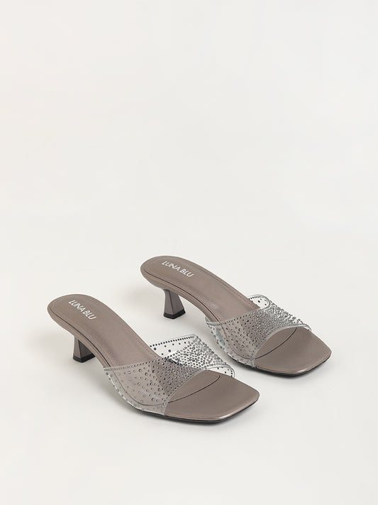 LUNA BLU Grey Embellished Heel Sandals