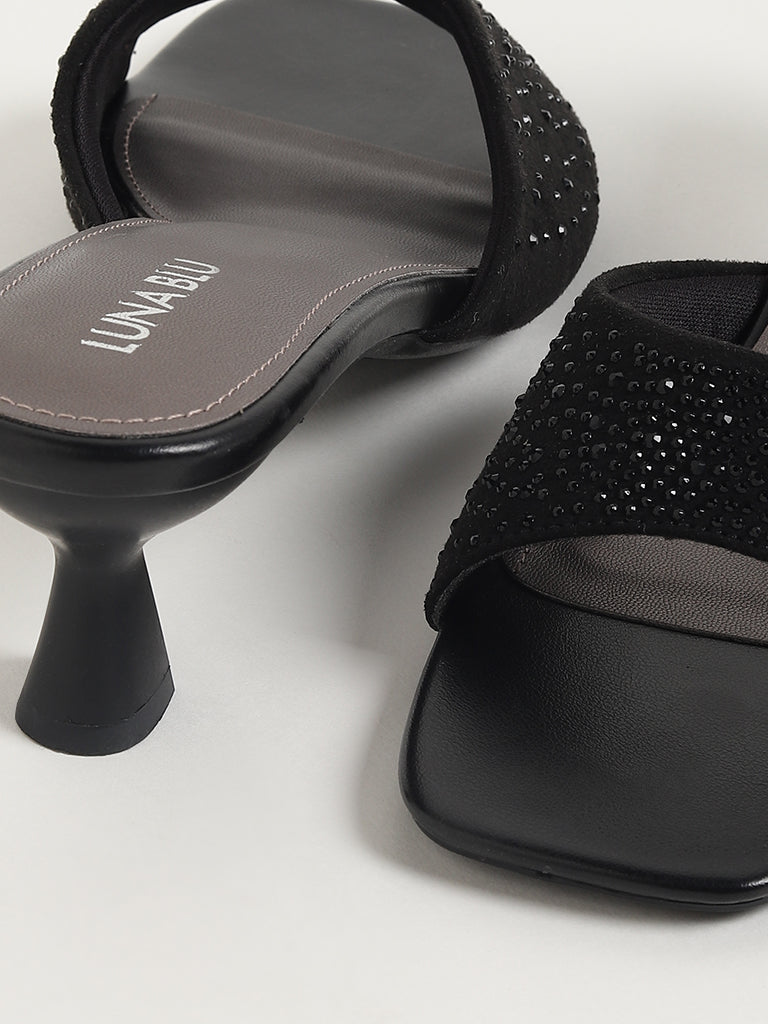 LUNA BLU Black Embellished Sandals