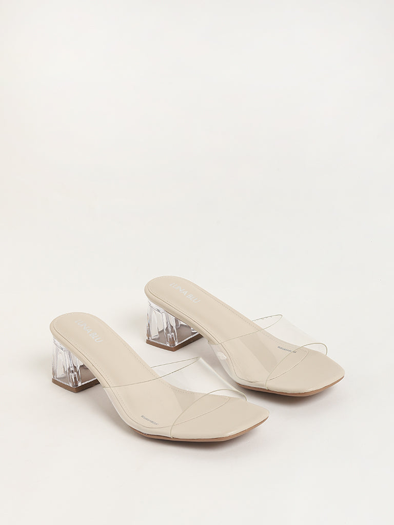 Westside LUNA BLU Women's  Ivory Heel Sandals for Casual Wear Front View