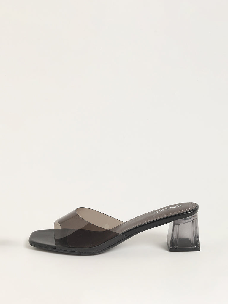 LUNA BLU Black Transparent Heel Sandals