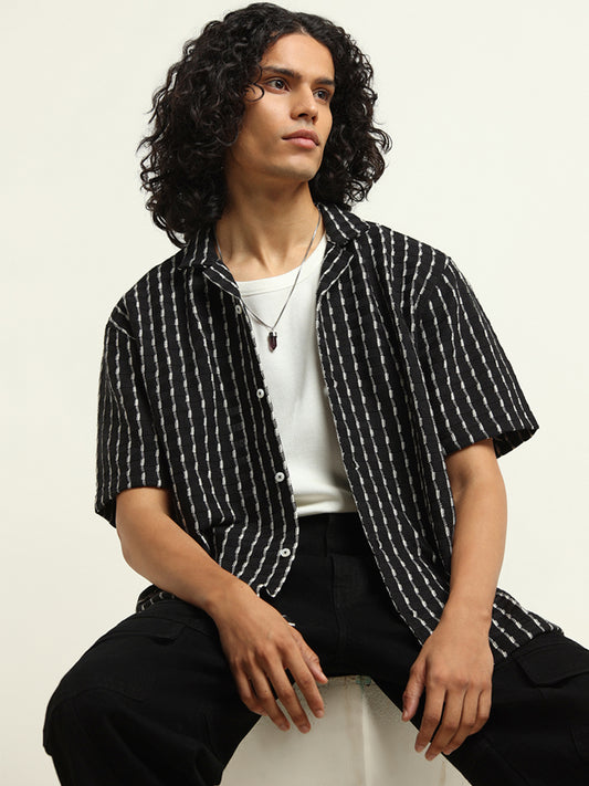 Nuon Black Knitted Relaxed Fit Shirt