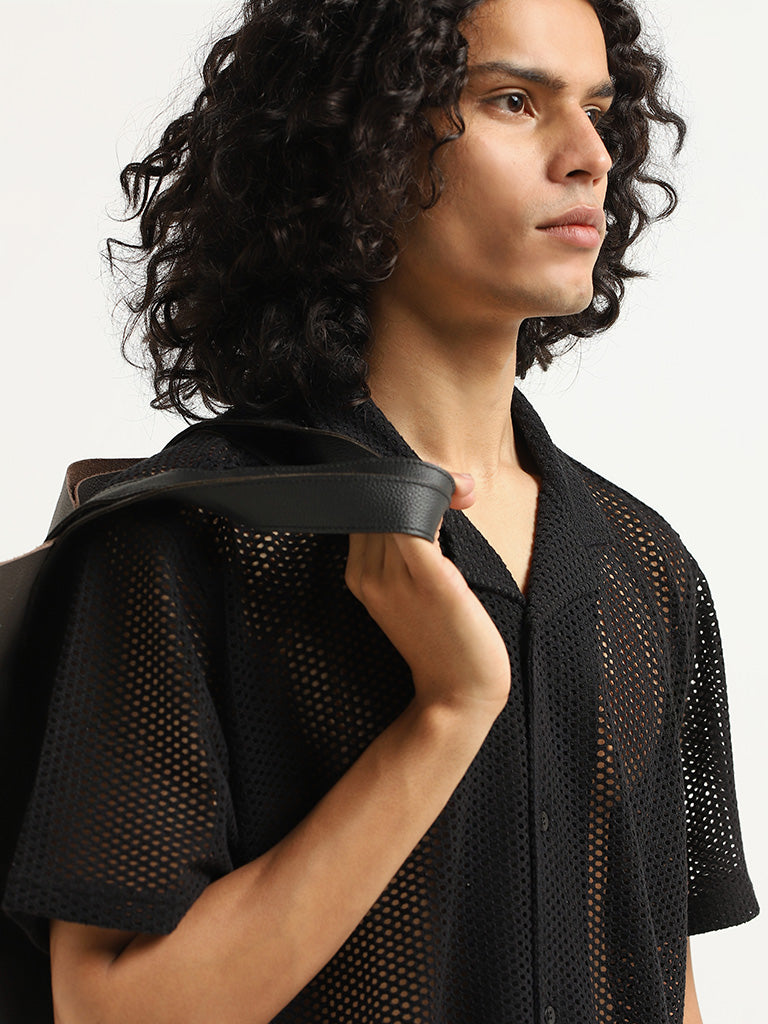 Nuon Black Mesh Relaxed Fit Shirt