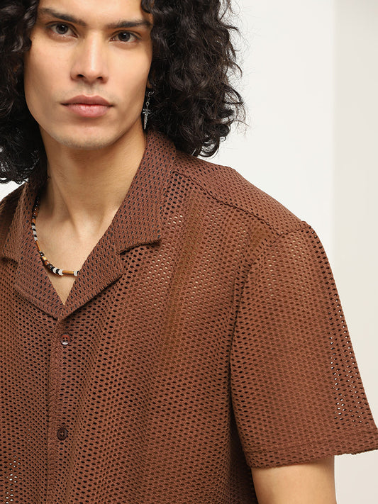Nuon Brown Mesh Relaxed Fit Shirt