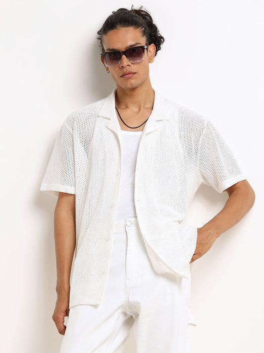 Nuon White Mesh Relaxed Fit Shirt