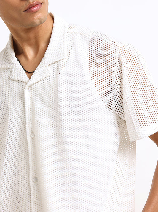 Nuon White Mesh Relaxed Fit Shirt