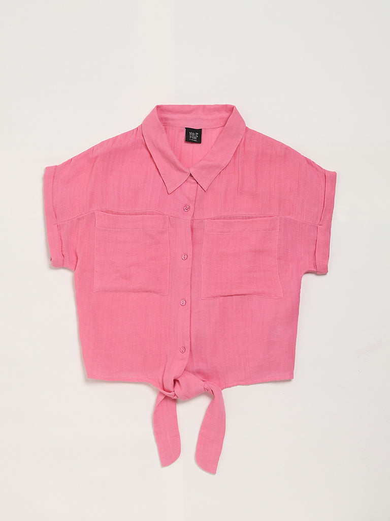 Y&F Kids Pink Tie Up Shirt