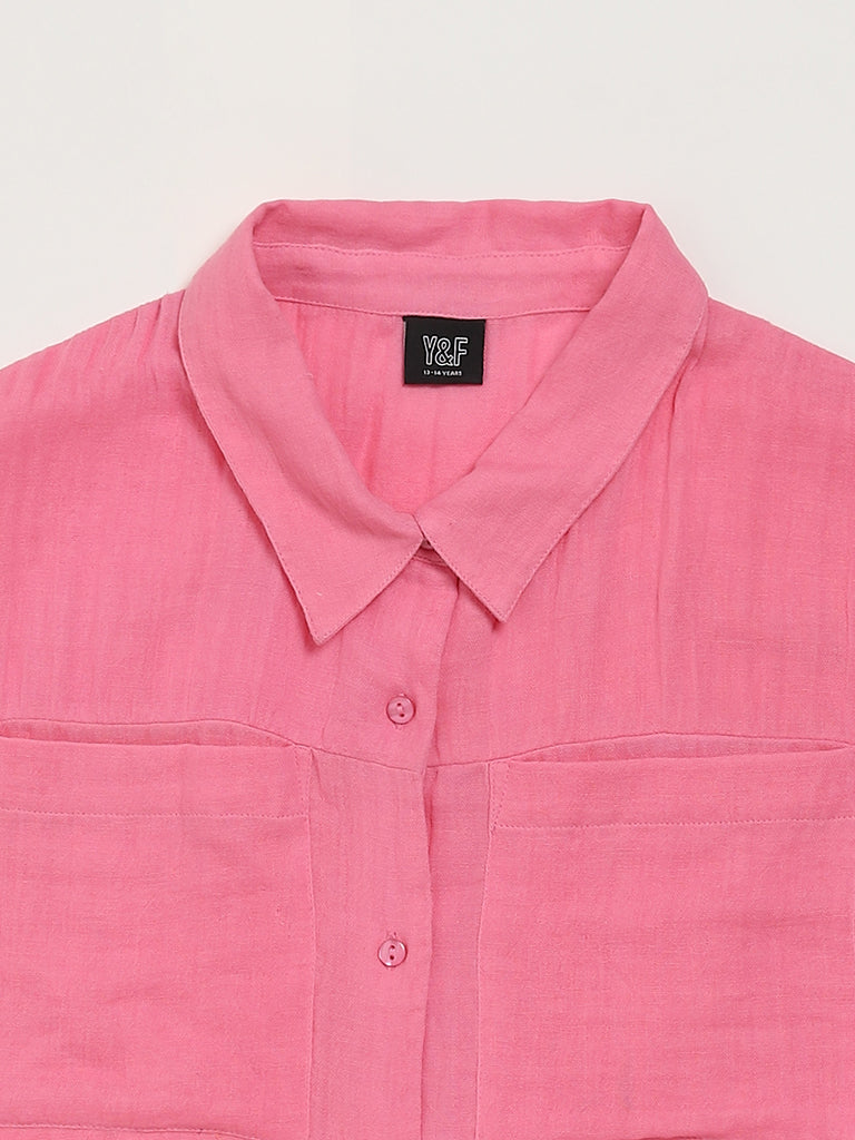 Y&F Kids Pink Tie Up Shirt