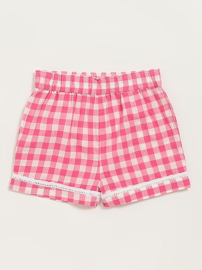Utsa Kids Pink Gingham Checkered Shorts