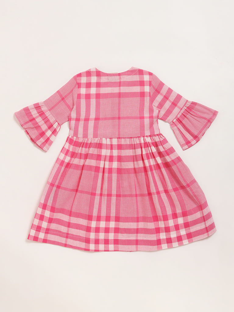Utsa Kids Pink Checked Gathered Dress (2 - 8yrs)
