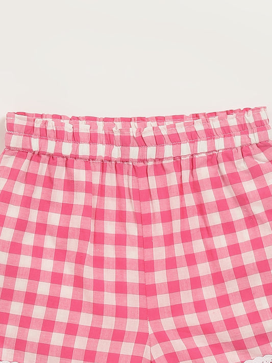 Utsa Kids Pink Gingham Checkered Shorts
