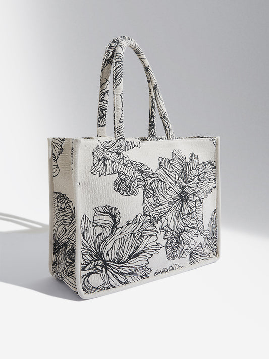 LOV Black & White Floral Nina Tote Bag