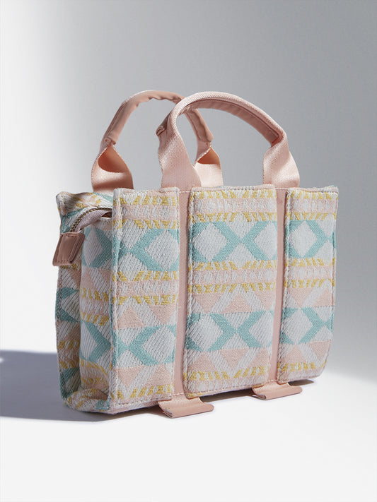 LOV Blue & Pink Geometrical Design Hand Bag