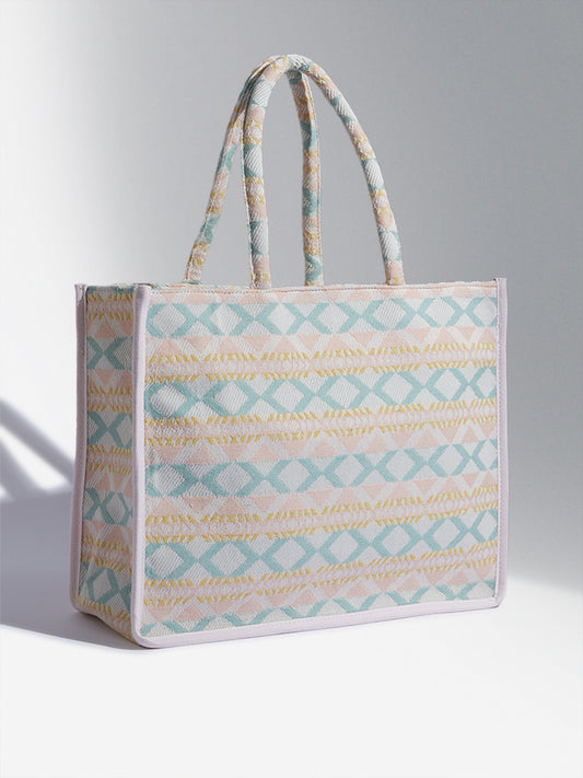 LOV Blue & Pink Geometrical Design Tote Bag