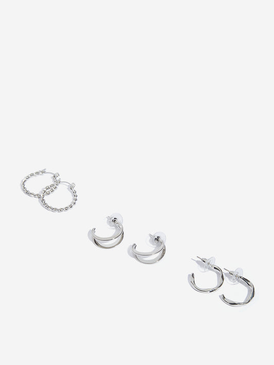 Westside Accessories Silver Hoop Earrings Set - Pack of 3