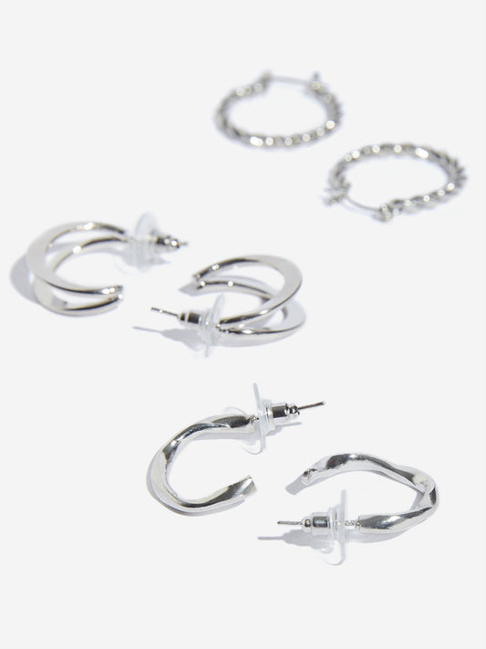 Westside Accessories Silver Hoop Earrings Set - Pack of 3
