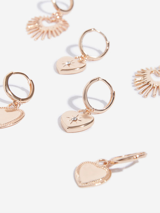 Westside Accessories Rose Gold Heart Design Hoop Earrings Set - Pack of 3