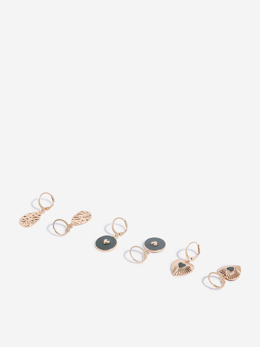 Westside Accessories Rose Gold Heart Design Hoop Earrings Set - Pack of 3