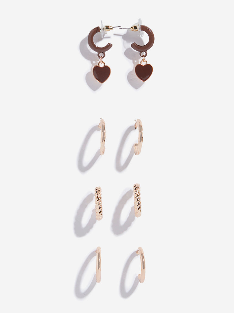 Westside Accessories Brown Hoop Earrings Set - Pack of 4