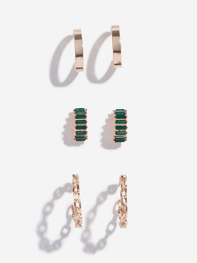 Westside Accessories Green Hoop Earrings Set - Pack of 3