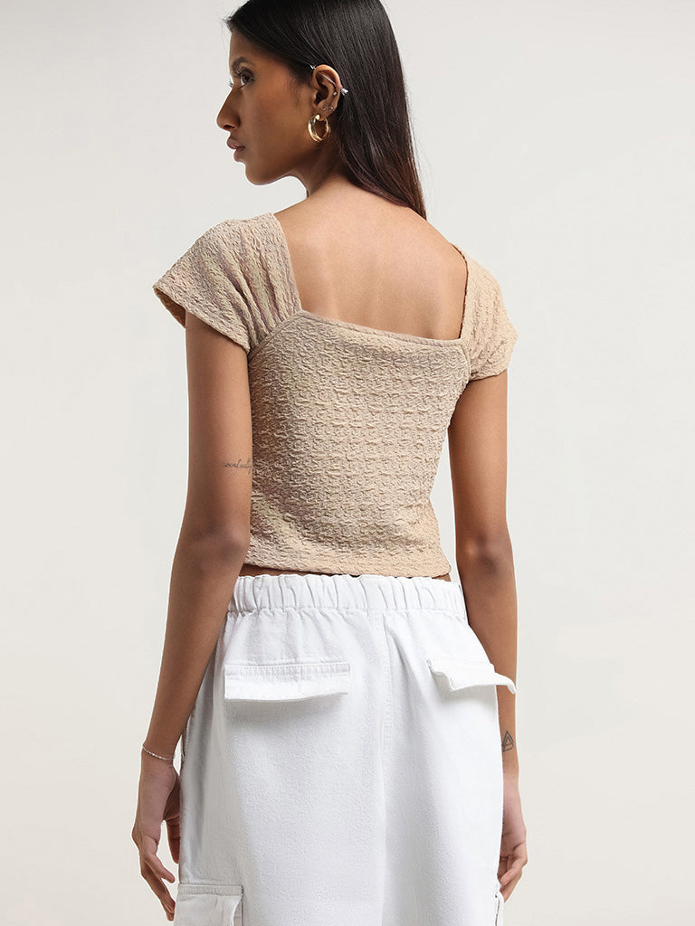 Nuon Beige Patterned Ruched Top
