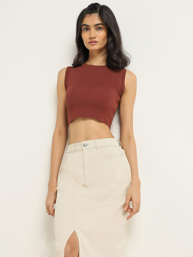 Nuon Brown Knitted Crop Top