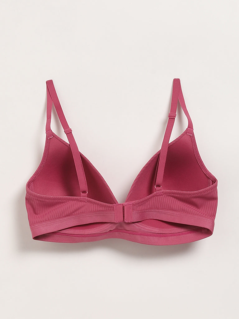 Buy Wunderlove Light Pink Candy Striped Satin Pleated Bra from
