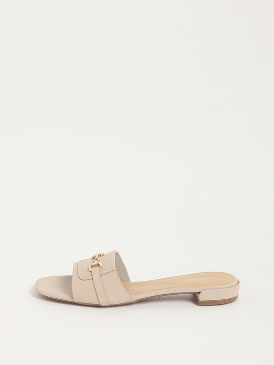 LUNA BLU Ivory Slip-On Sandals