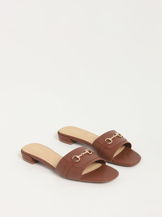 LUNA BLU Brown Slip-On Sandals