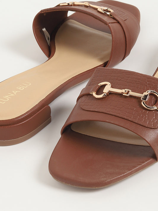LUNA BLU Brown Slip-On Sandals