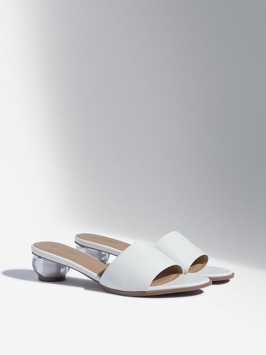 LUNA BLU White Transparent Heel Mule Sandals