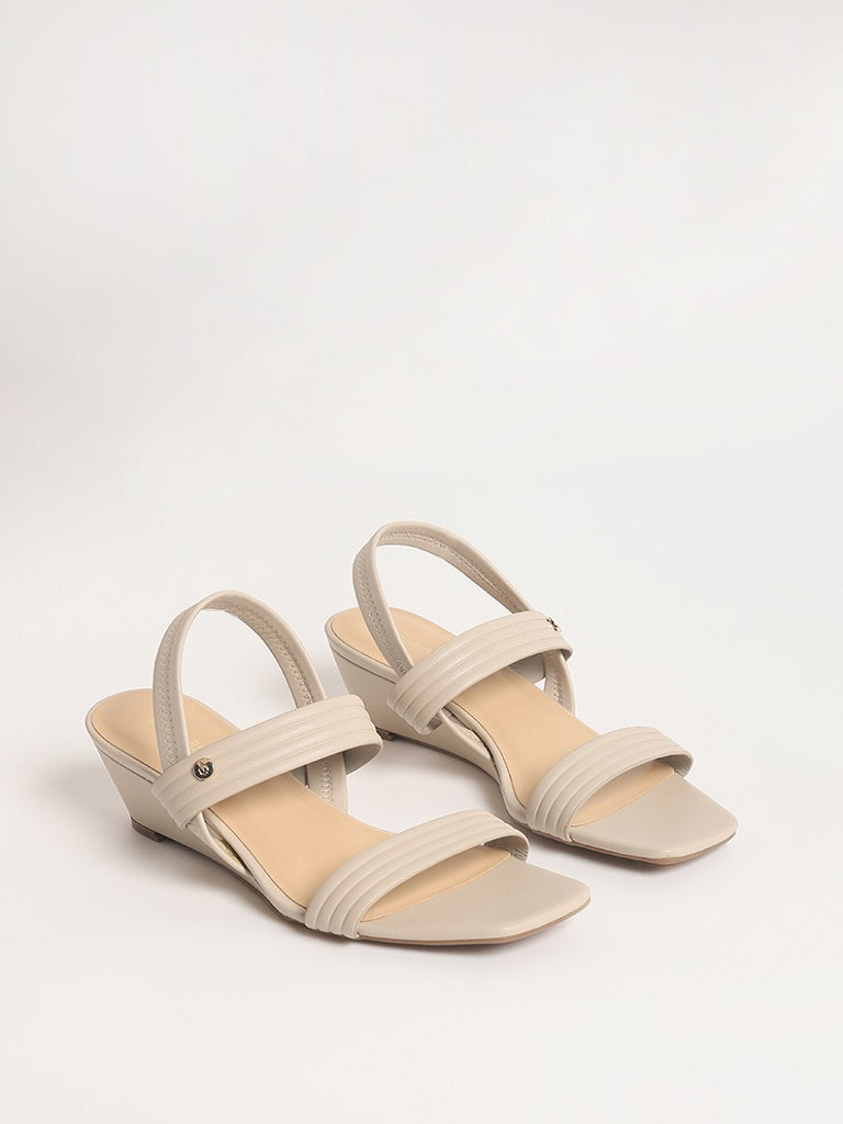 LUNA BLU Beige Double-Strap Wedge Sandals