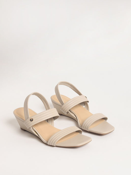 LUNA BLU Beige Double-Strap Wedge Sandals