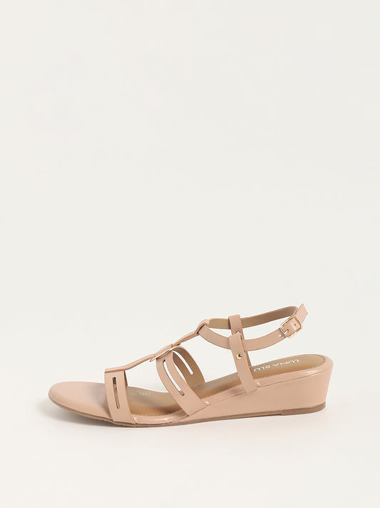 LUNA BLU Light Brown Multi-Strap Wedge Heel Sandals